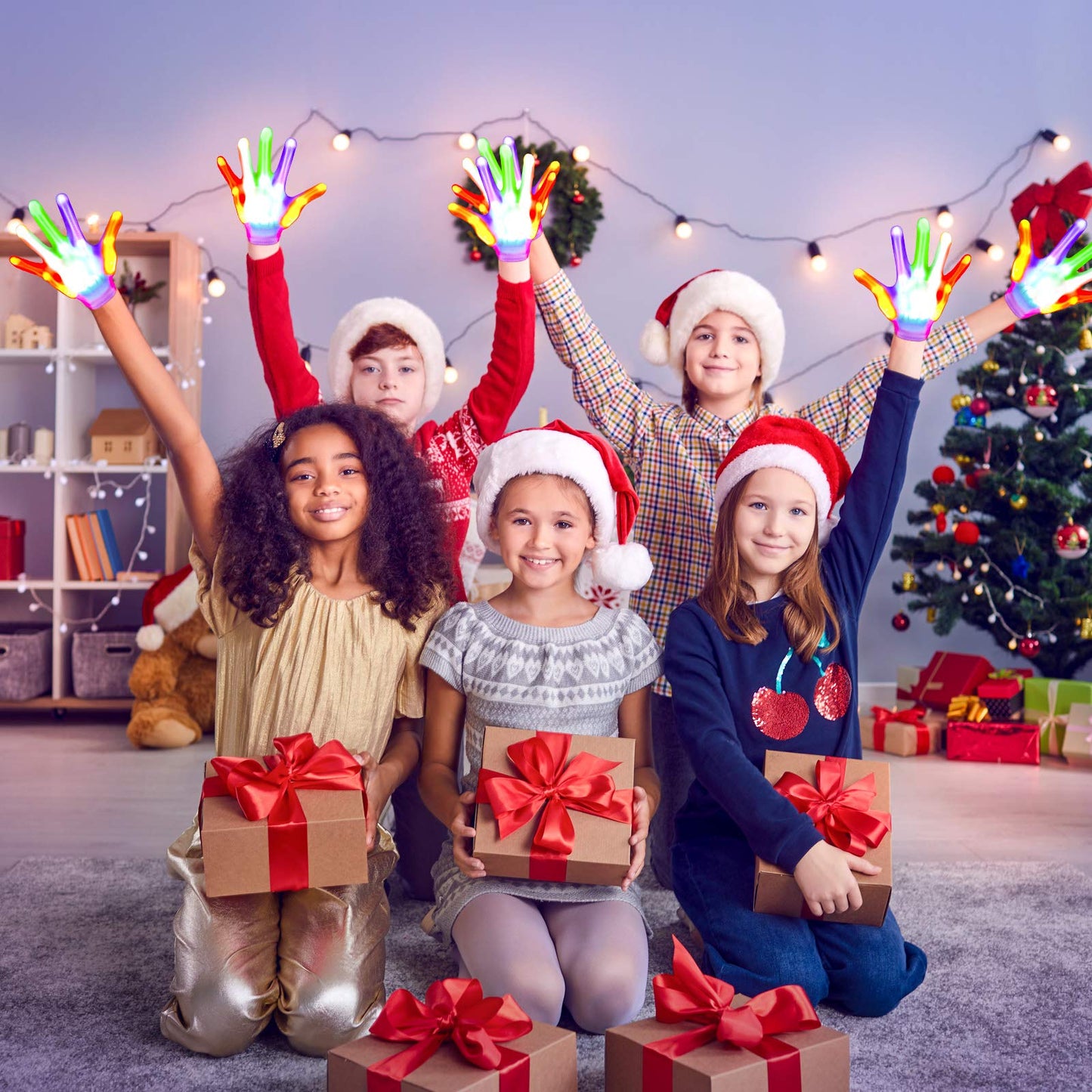 Cool Toys LED Gloves,Kids Toys for Ages 3-4 5-7 Year Old with 6 Flash Mode,Great Party Favors for Kids Birthday Christmas Halloween Valentines,Fun Toys Gift for 3 4 5 6 7 Year Old Girls Boys(1 Pair)