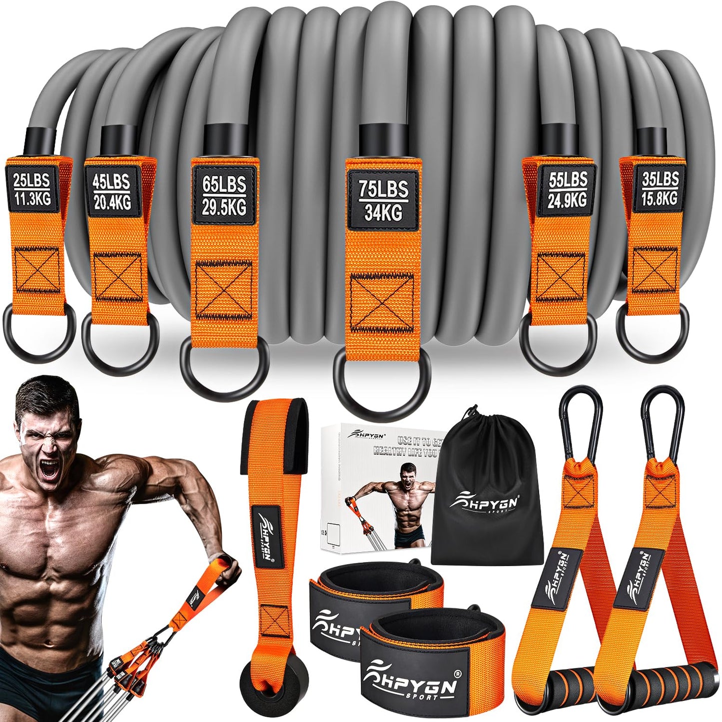 Resistance Bands, Heavy Exercise Bands with Handles, Fitness Bands Set for Working Out, Workout Bands for Men, Weight Bands for Muscle Training, Strength, Slim, Yoga, Home Gym Equipment