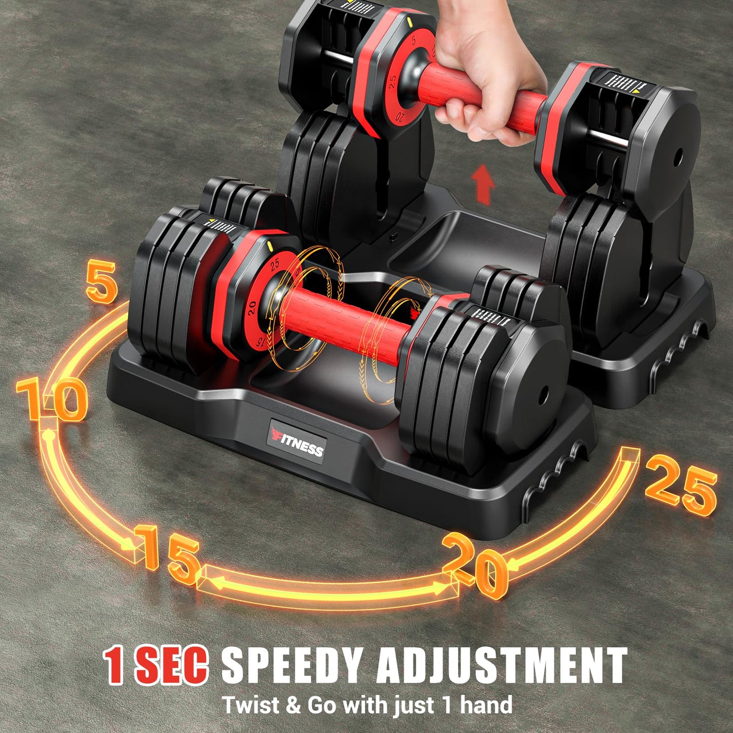 XDDIAS Adjustable Dumbbells Set,5LB to25LB Sets of 2 for Home Gym Equipment, 5 in 1 Free Weights with dumbbell set, Anti-Slip Handle for Full Body Workout Suitable Men/Women