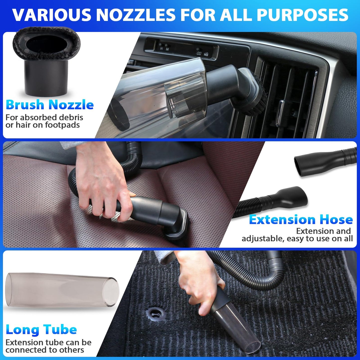THINKWORK Car Cleaning Kit, Car Vacuum Kit, Car Detailing Kit Interior Cleaner - High Power Vacuum with 10Pcs Brush and Storage Bag, Gray Car Interior Cleaning Kit for Men and Women