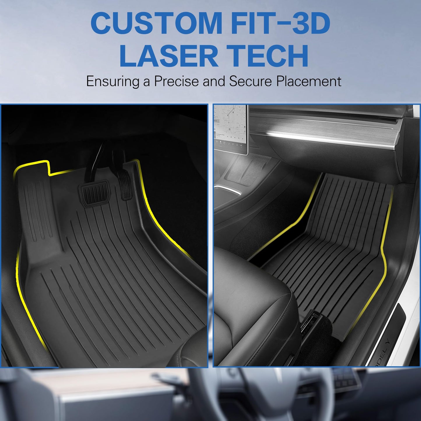 Weize Floor Mats & Cargo Liners Fits Tesla Model Y 5-Seat 2021-2024 2025 All Weather TPE Floor Mats and Cargo Trunk Mats Accessories, Set of 6 Mats (Not Fit 7-Seat)