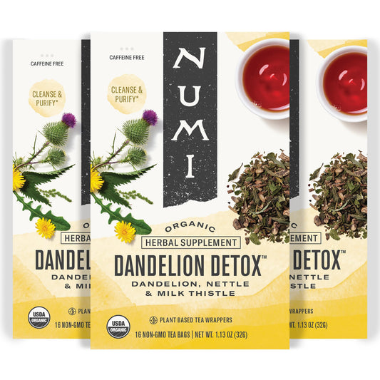Numi Organic Dandelion Detox Tea, 16 Tea Bags (Pack of 3), Dandelion, Nestle, and Milk Thistle, Caffeine Free