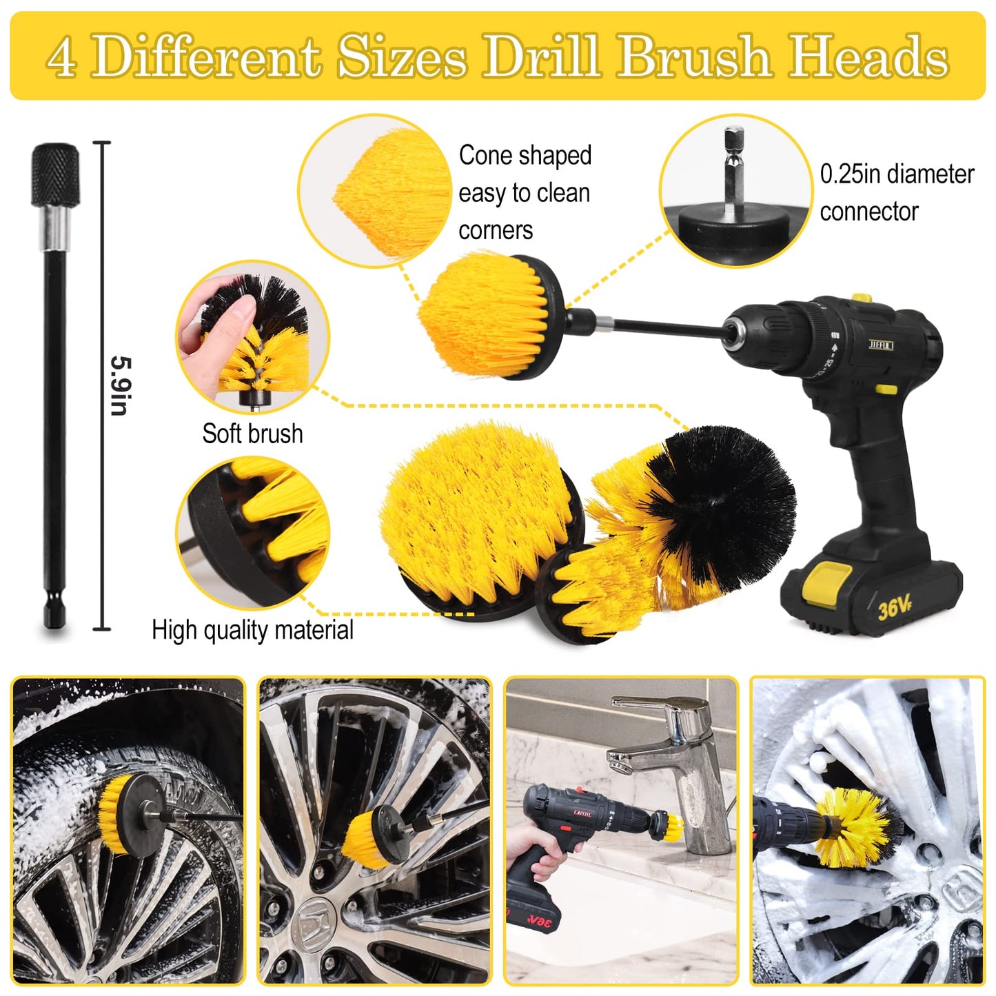 27Pcs Car Detailing Kit, Car Detailing Brush Set, Auto Detailing Drill Brush Set, Car Detailing Brushes, Car Wash Kit, Car Accessories, Car Cleaning Tools Kit for Interior, Exterior, Wheels