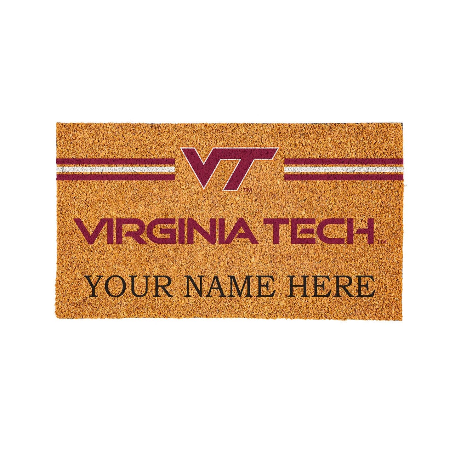 Team Sports America NCAA Virginia Tech College Personalized Coir Door Mat, 18 x 30 Inches Custom Name Doormat, Front Door Non-Slip Welcome Mats