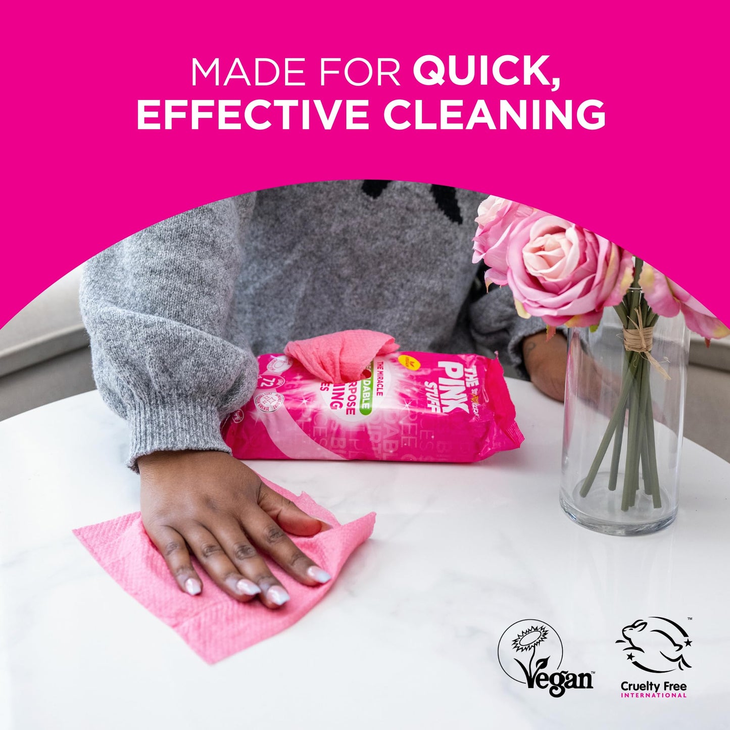 Stardrops The Pink Stuff Miracle Multi-Purpose Cleaning Wipes – 216 Count – Tough on Grease, Grime, and Dirt – All-Purpose Cleaner for Kitchen, Bathroom, and More
