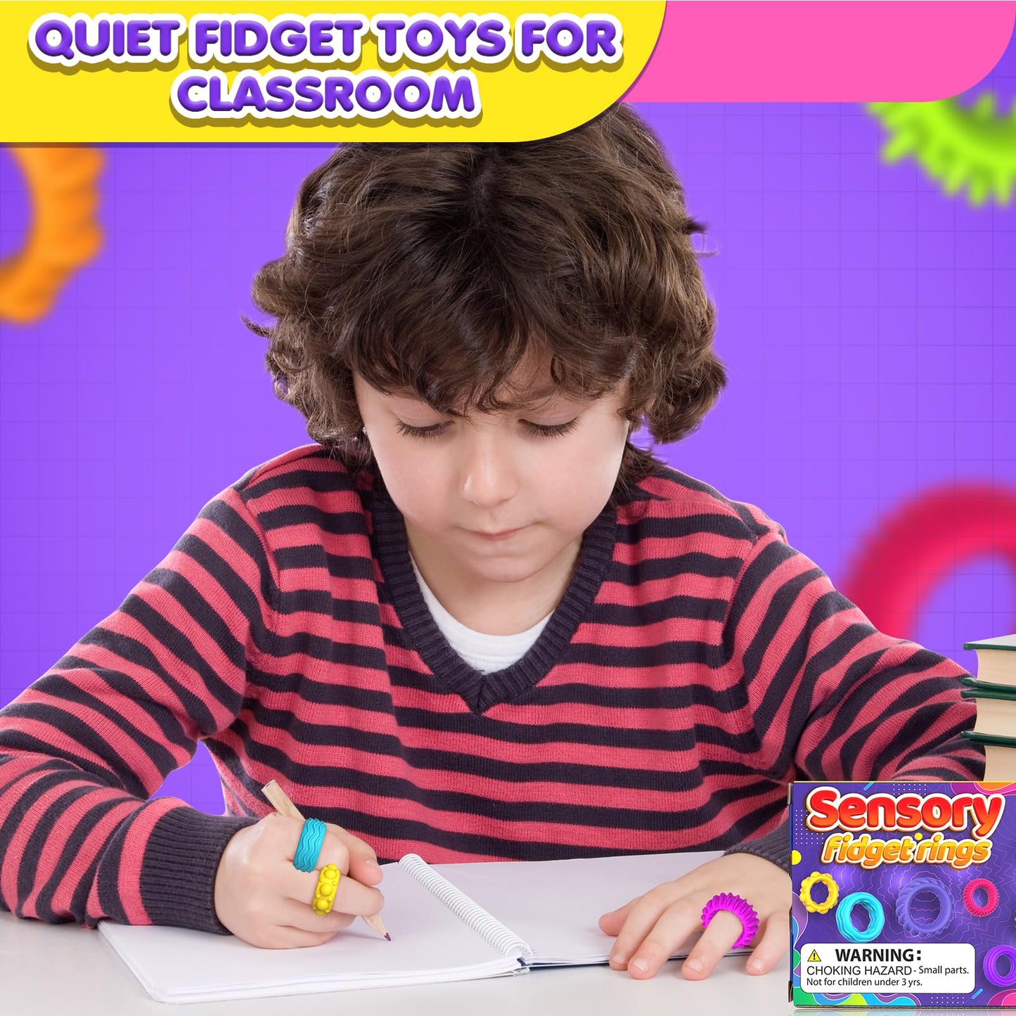 Fidget Toys Kids Sensory Rings: Fidget Ring Sensory Toys for Kids with Autism - Quiet Anxiety Fidgets for Classroom 18 Pack