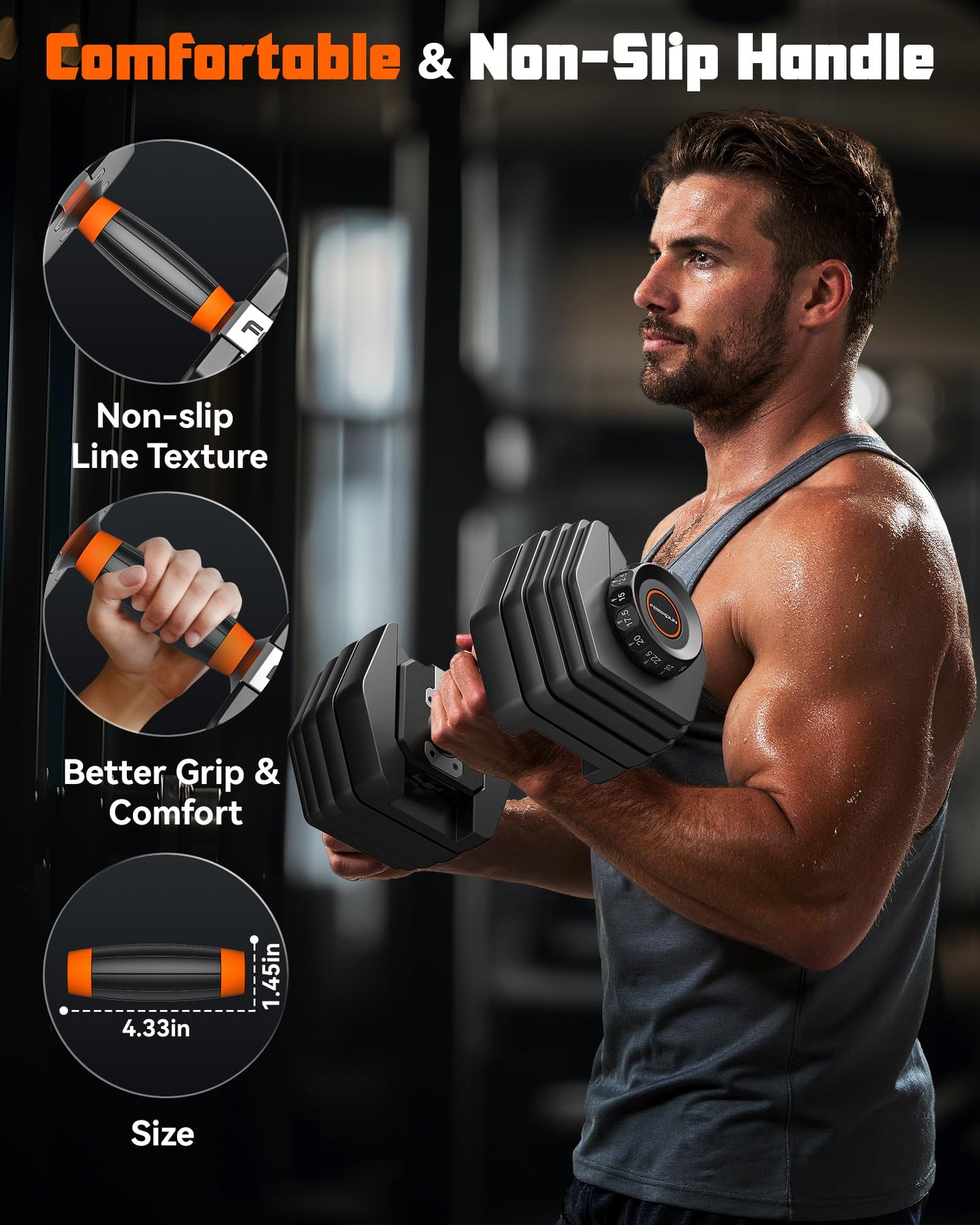 FEIERDUN Adjustable Dumbbell Set,5-52.5lb Free Weight Dumbbells, 15 in 1, Quick Adjust Weight Set with Non-slip Handles and Tray, Dumbbells for Home Gym Exercise Strength Training, Unisex（Pair）