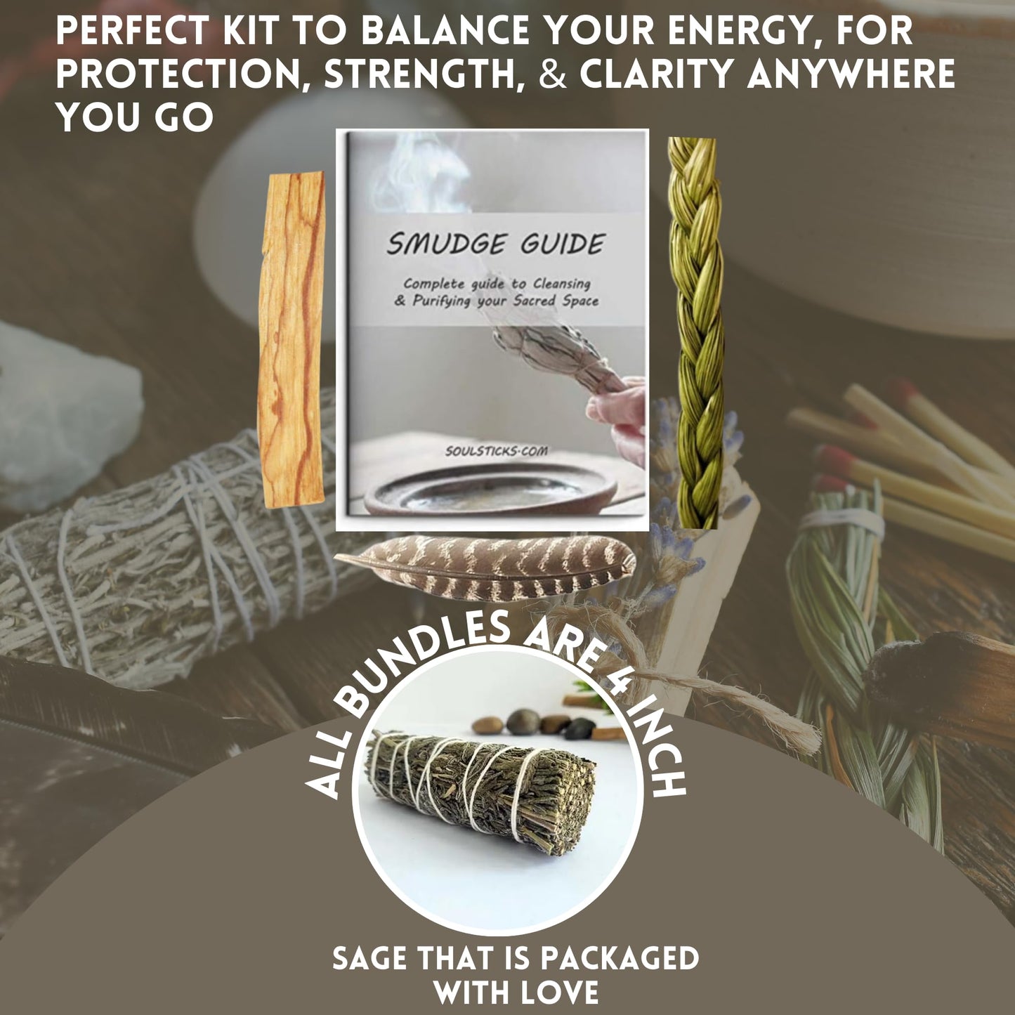 Ancient VEDA Sage Smudge Kit | Lavender, Sweetgrass, & Palo Santo Sticks Smudging Kit for Meditation, Yoga, Reiki, Home Cleansing, & Aromatherapy (Starter Kit, Lavender Sage)
