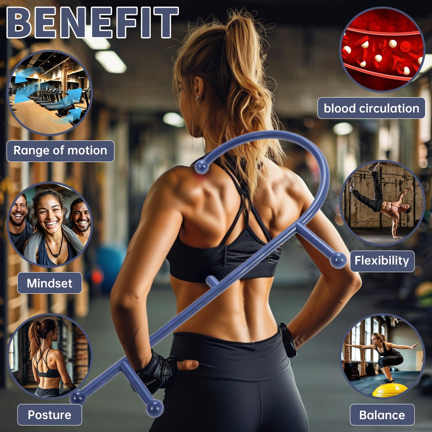 Blue Manual Massager Hook,Muscle Relax Point Tool Therapeutic,Muscle Release Tool Release Shoulders,Neck, Upper and Lower Back Pain Manually Physical Therapy Myofascial Release Deep Pain Relief