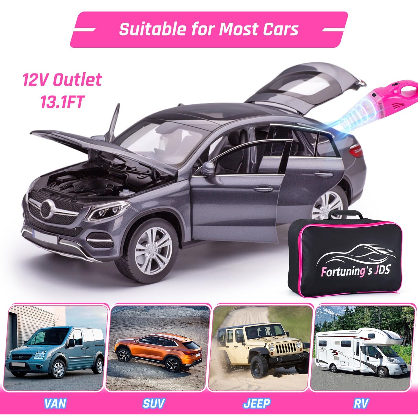 47PCS Car Detailing Kit Interior Cleaner, Car Cleaning Supplies with High Power Car Vacuum Cleaner,Auto Detailing Kit,Car Wash Kit with Bucket Detailing Brush Set,Pink Car Accessories for Women