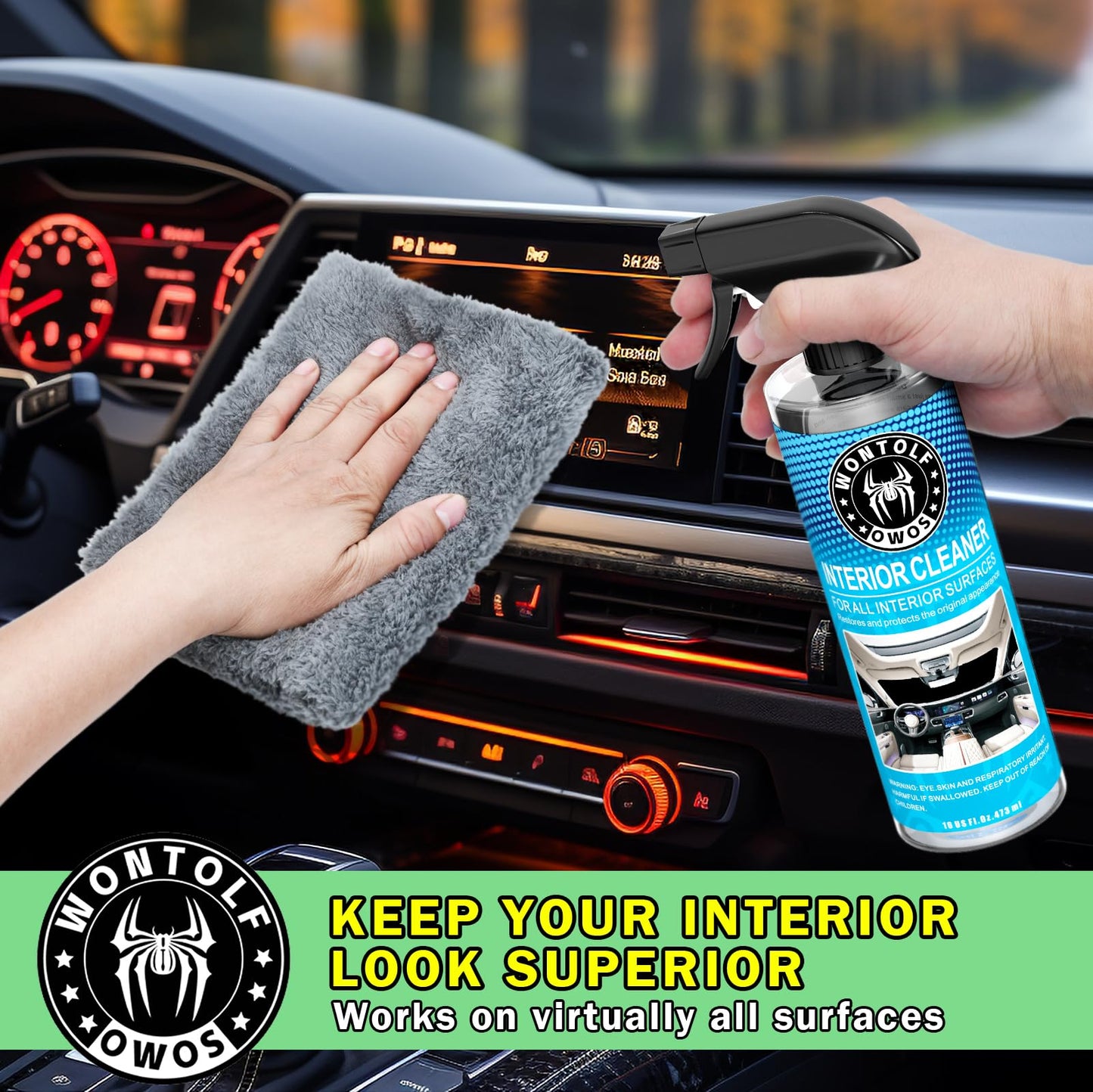 Wontolf Car Wash Kit with Car Wash Soap Shampoo, Interior Cleaner, Wheel Cleaner, Car Detailing Cleaning Care Kit for Cars Trucks RVs SUVs Motorcycles Detailing Cleaning