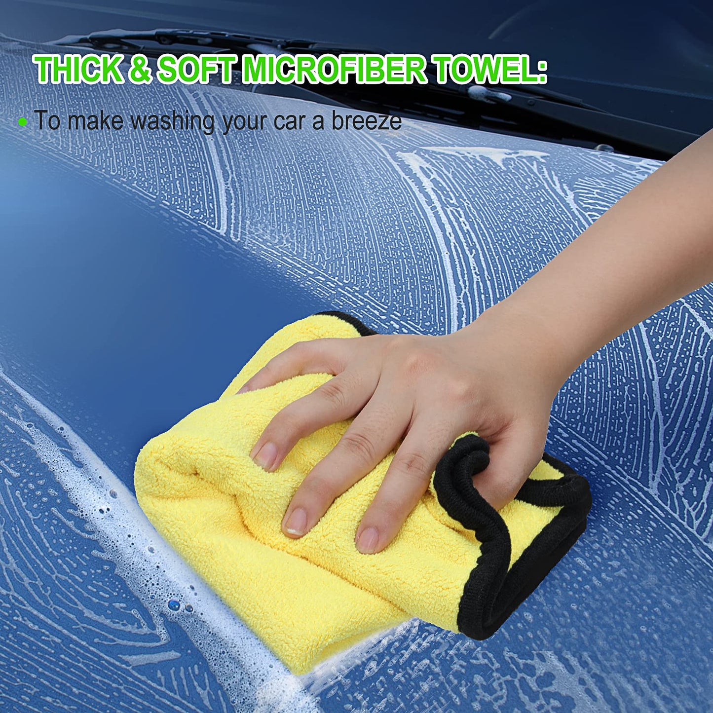 Wontolf 62'' Car Wash Brush with Long Handle Chenille Microfiber Car Wash Mop Mitt Car Cleaning Kit Windshield Window Squeegee Car Duster Microfiber Towels Wheel Tire Brush for Cars RV Truck Boat