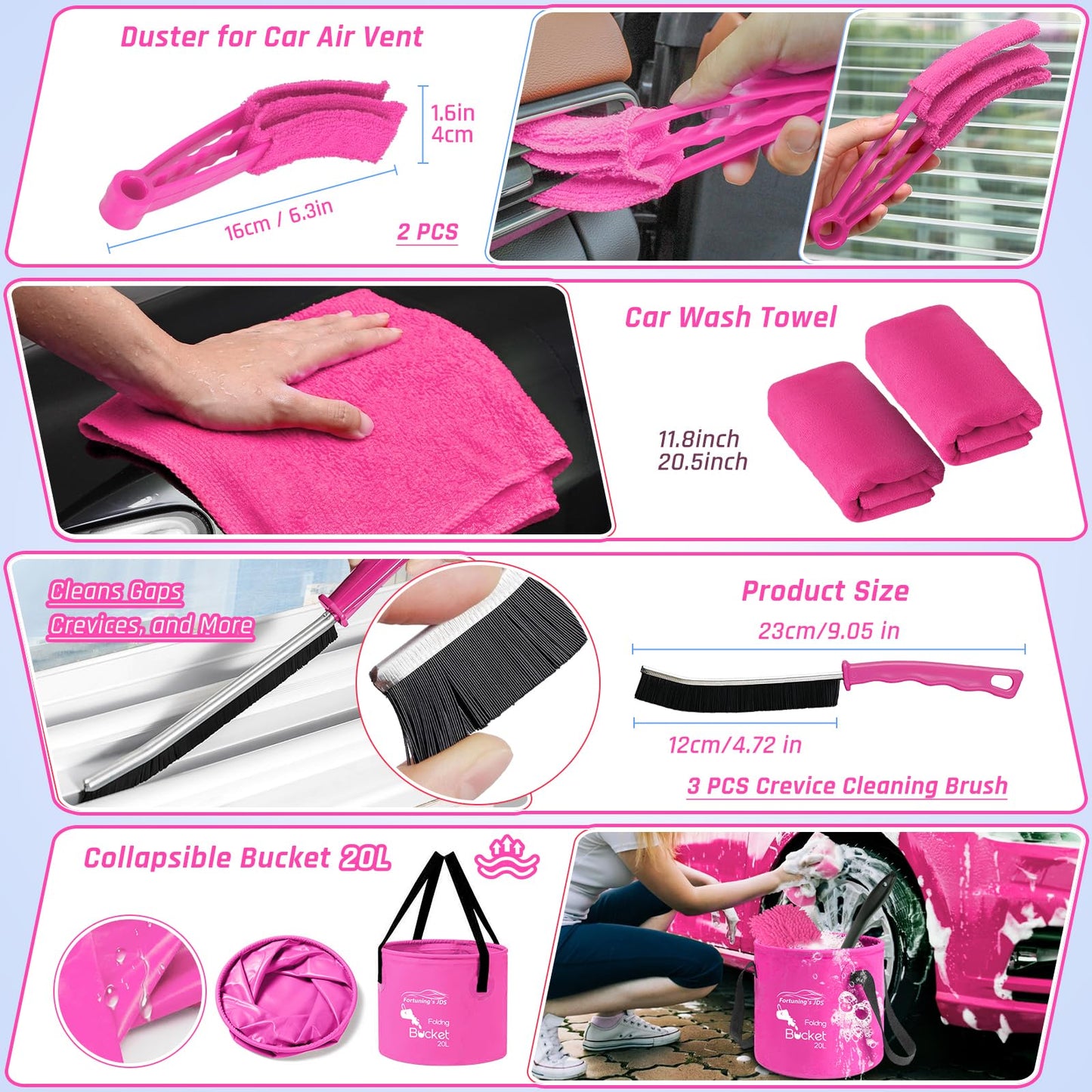 47PCS Car Detailing Kit Interior Cleaner, Car Cleaning Supplies with High Power Car Vacuum Cleaner,Auto Detailing Kit,Car Wash Kit with Bucket Detailing Brush Set,Pink Car Accessories for Women