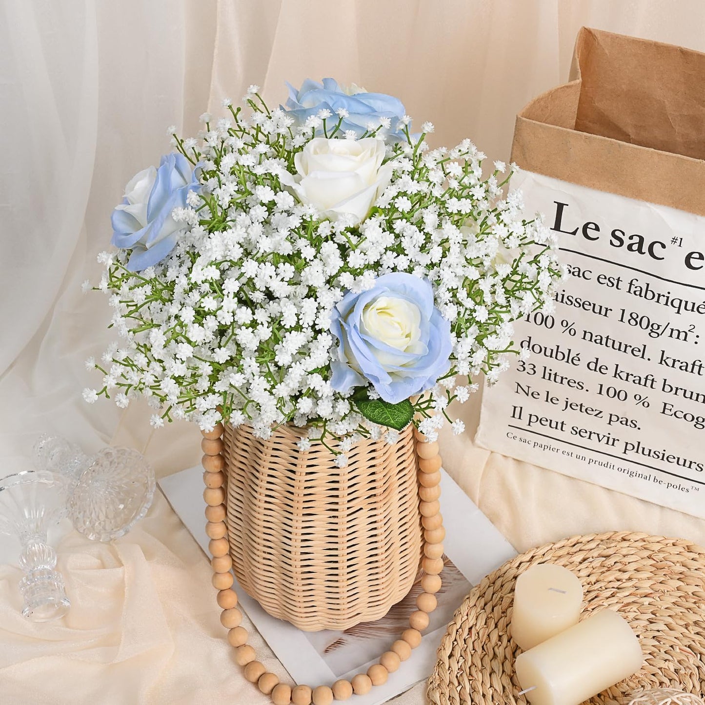 MARTINE MALL Babys Breath Artificial Flowers, 10 PCS White Baby Breath Flowers Artificial Bulk, Fake Babys Breath Gypsophila Real Touch Faux Babys Breath for Wedding Floral Arrangement Home Decor