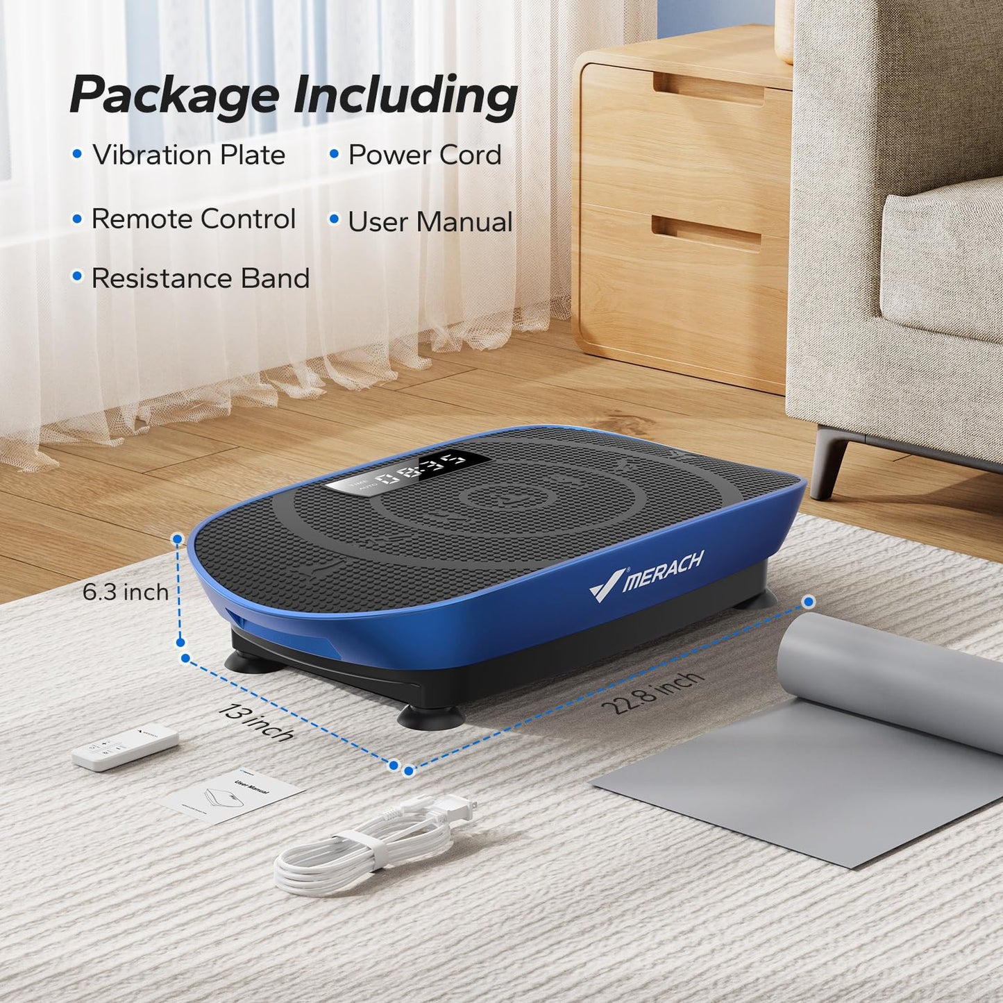 MERACH Vibration Plate Exercise Machine, Whole Body Workout Equipment for Women, Bluetooth and Silicone Pedal, Vibration Plate with Auto Mode, Vibrate Fitness Platform for Home (Blue)