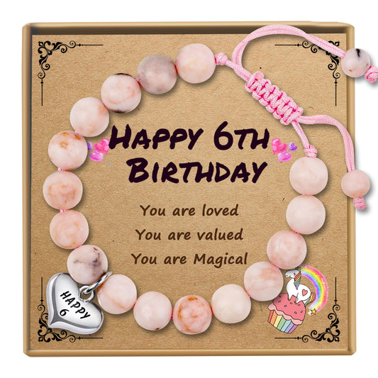 Sereney 6 Year Old Girl Birthday Gift, Adjustable Beaded 6th Birthday Bracelets as 6th Birthday Gifts for 6 Year Old Girl, Six Year Old Girl Birthday Gifts for Daughter Niece Granddaughter Girls