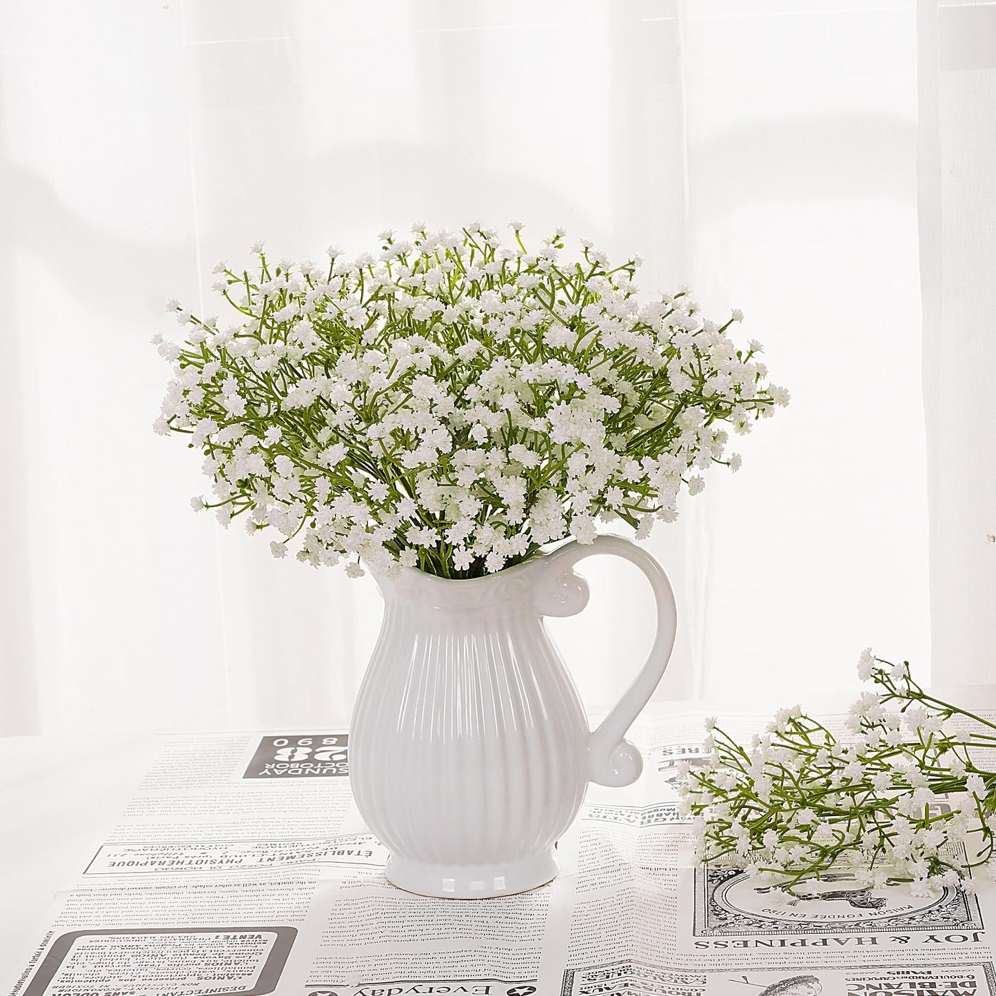 Dolicer 15 Pcs Babys Breath Artificial Flowers, White Long Stem Baby Breath Flowers Artificial Bulk, Real Touch Fake Babys Breath Gypsophila for Wedding Bridal Bouquet Party Arrangements Home Decor