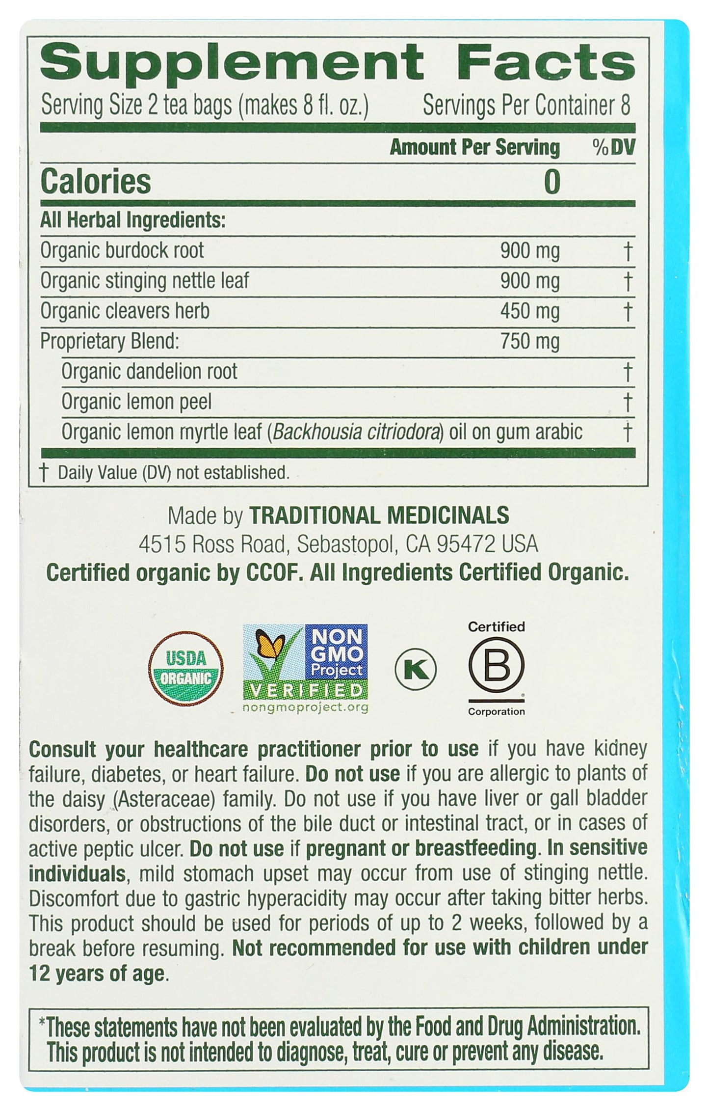 Traditional Medicinals Organic EveryDay Detox Lemon Herbal Tea, Supports Healthy Skin & Liver Function, (Pack of 1) - 16 Tea Bags