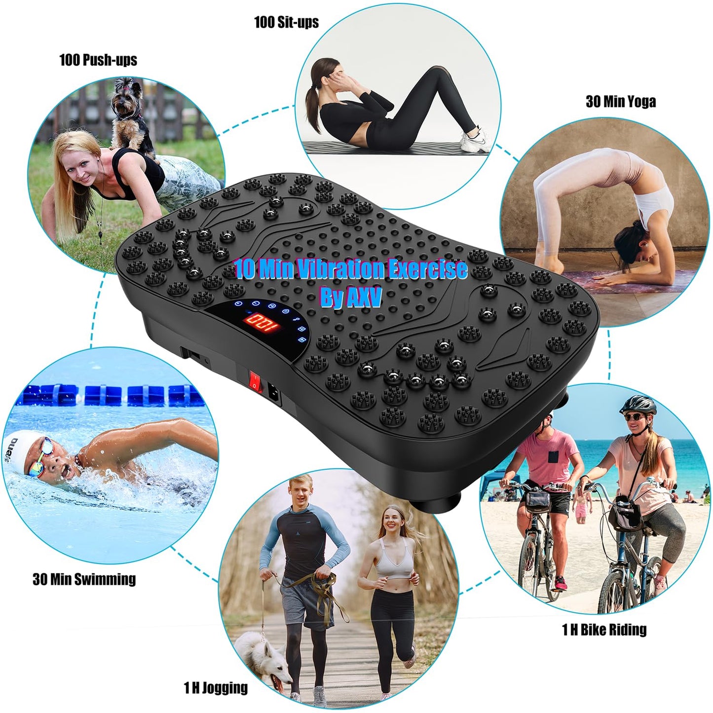 AXV Vibration Plate Fitness Platform Exercise Machine Vibrating Lymphatic Drainage Shaking Workout Full Body Shaker Vibrate Stand Shake Board Sport Gym Pad for Weight Loss Fat Burner for Women Men