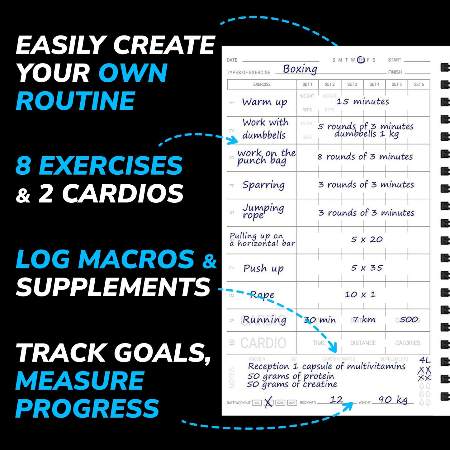 Undated Fitness Log Book & Workout Planner - Designed by Experts Gym Notebook, Workout Tracker, Exercise Journal for Men Women