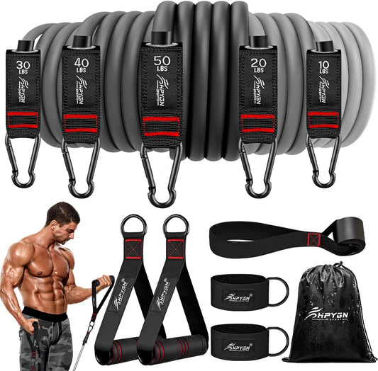 Resistance Bands, Exercise Bands with Handles, Workout Bands, Fitness Bands with Door Anchor and Ankle Straps, for Heavy Resistance Training, Physical Therapy, Shape Body, Yoga, Home Workouts Set