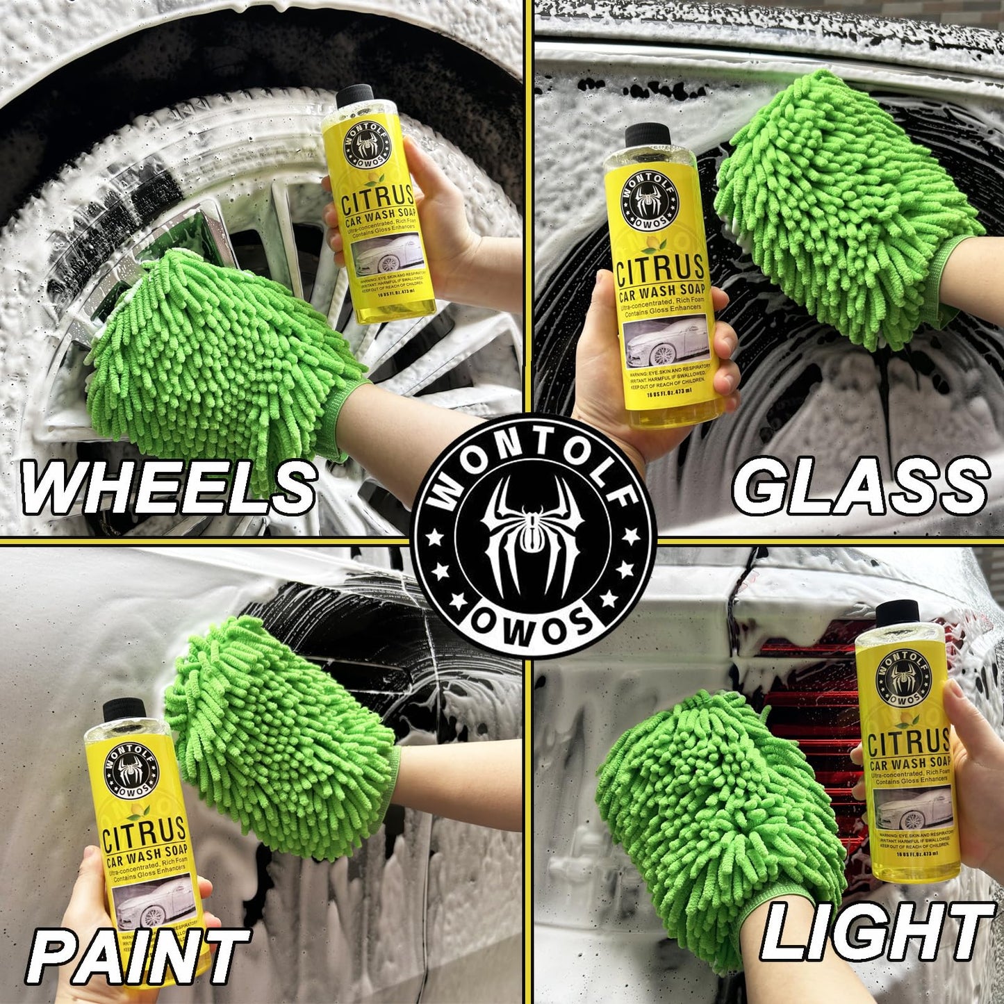 Wontolf Car Wash Kit with Car Wash Soap Shampoo, Interior Cleaner, Wheel Cleaner, Car Detailing Cleaning Care Kit for Cars Trucks RVs SUVs Motorcycles Detailing Cleaning