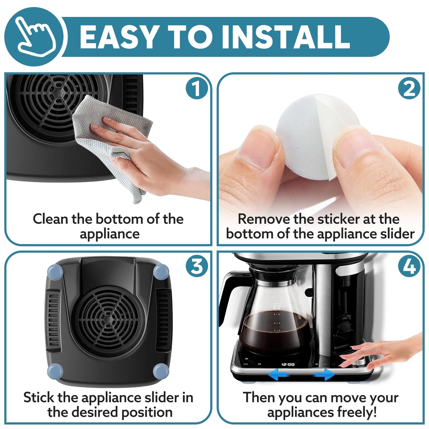 Appliance Sliders for Kitchen 24 PCS Self-Adhesive Small Kitchen Finds Appliance Slider Hacks Easy to MovIing & Space Saving Must Have Home Gadgets Mixer Accessories for Countertop