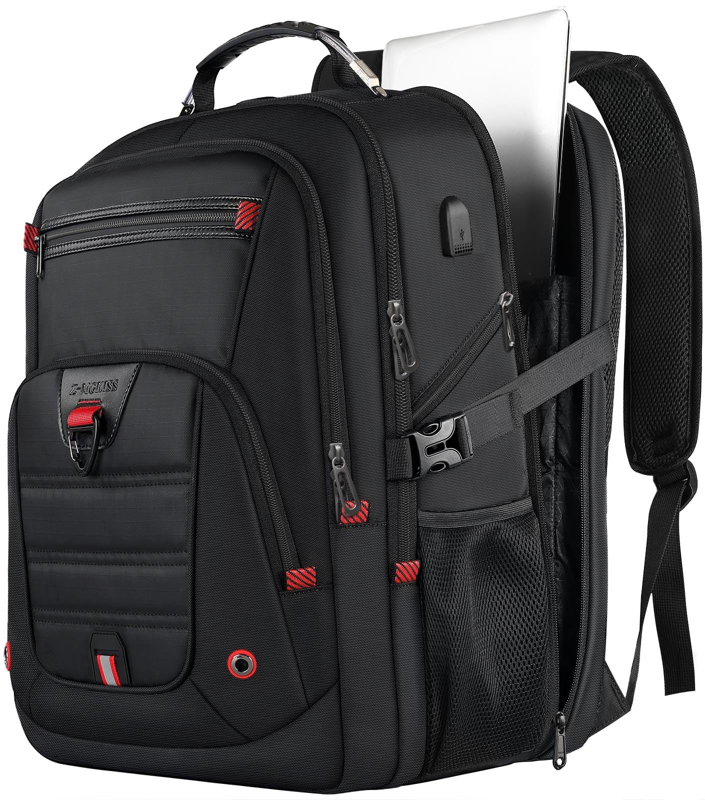 Z-MGKISS Extra Large Travel Backpack, 52L TSA Backpack 17.3 Inch, Anti-Theft 17 Inch Big Business Laptop Backpack for Men & Women, Water Resistant College Rucksack Bag with USB Port, Black