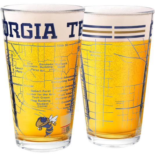 Greenline Goods Georgia Tech Pint Beer Glasses Set of 2 - Full Color Yellow Jackets Logo & Campus Map – Georgia Tech Gift Idea for College Grads & Alumni - College Glassware