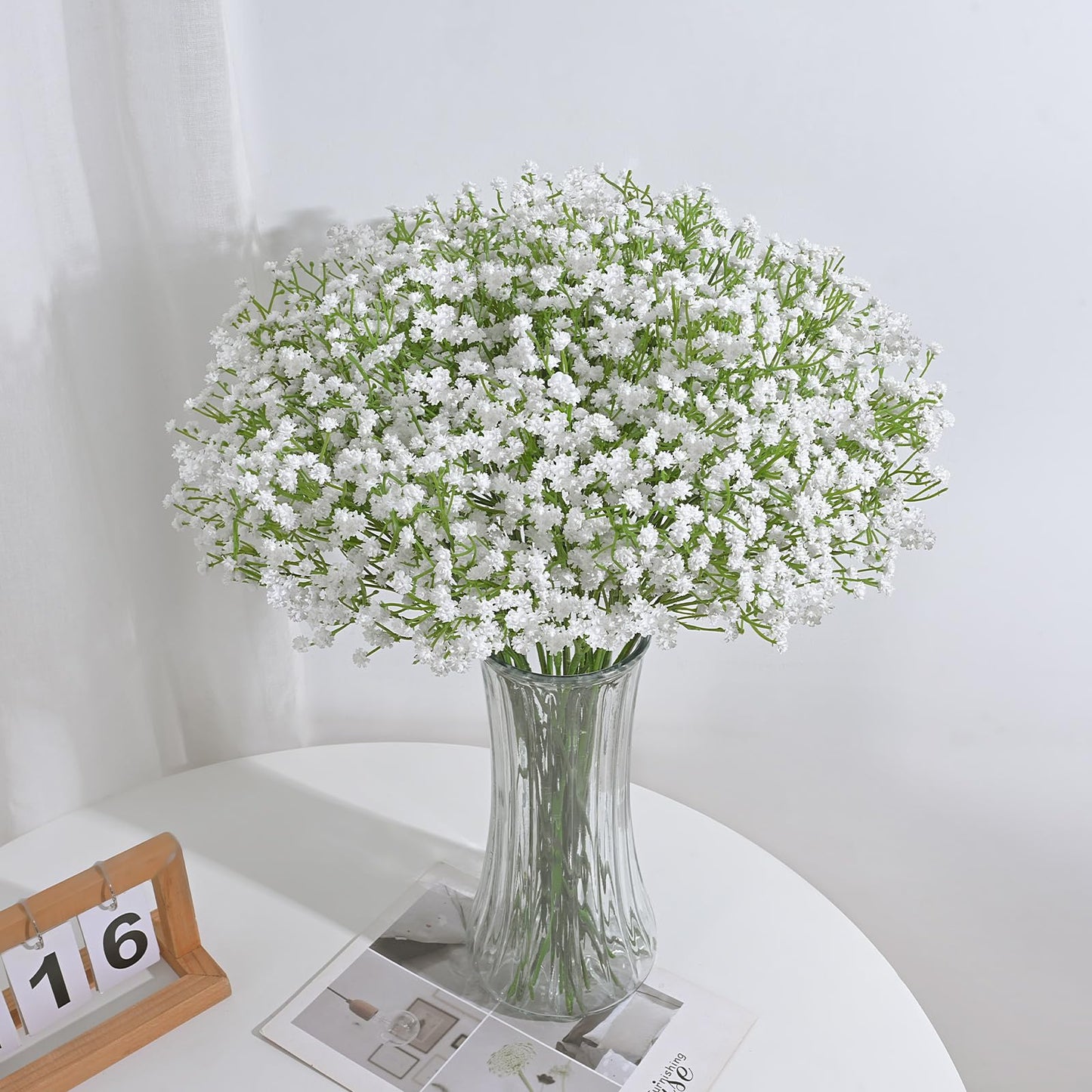 Dolicer 15 Pcs Babys Breath Artificial Flowers, White Long Stem Baby Breath Flowers Artificial Bulk, Real Touch Fake Babys Breath Gypsophila for Wedding Bridal Bouquet Party Arrangements Home Decor