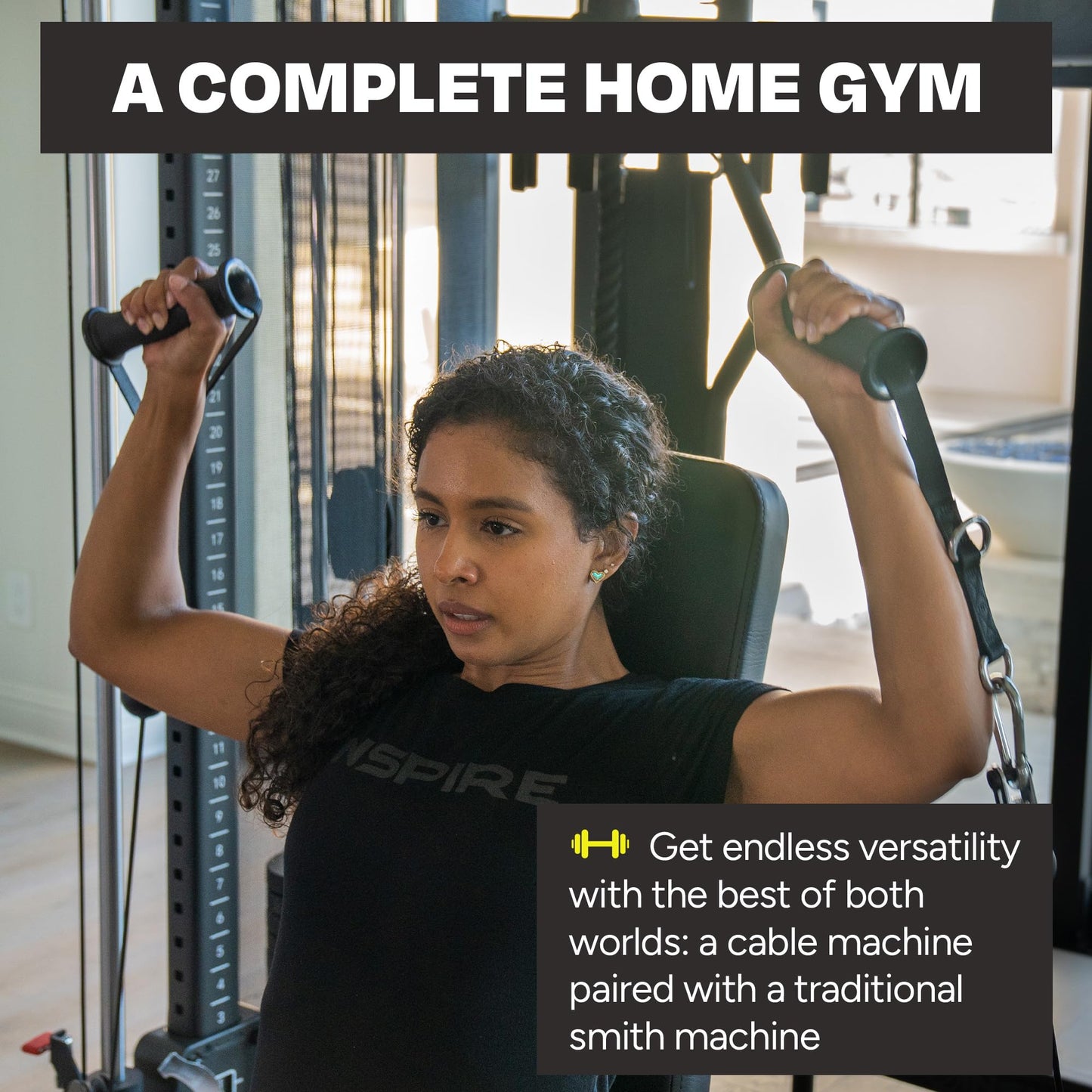 Inspire Fitness Home Gym Functional Trainer with Selectorized Smith Bar - Compact Home Workout Machine with Accessories and 2 x 165 lb Weight Stacks
