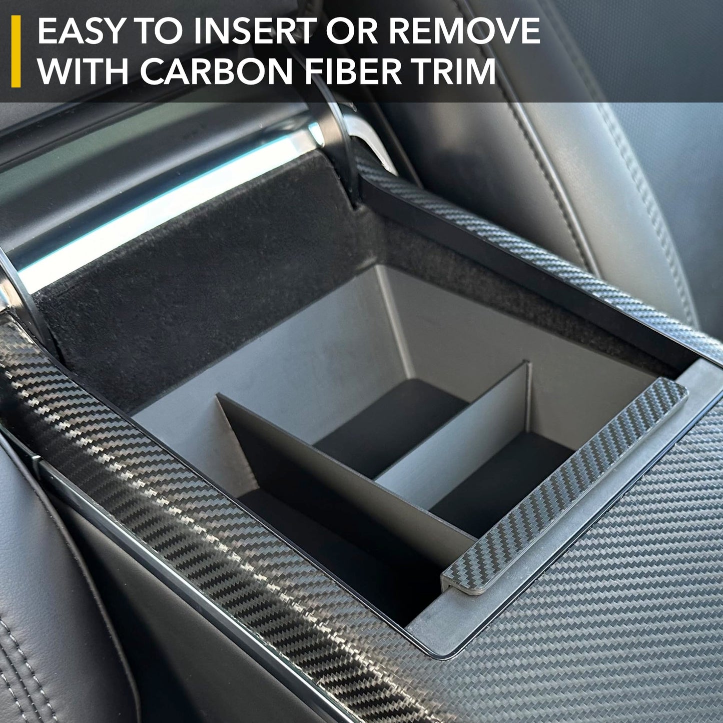 TWRAPS Center Console Organizer for Tesla Model X and Tesla Model S, Carbon Fiber Detail Armrest Storage Tray, Premium Faux Leather Inserts, Accessories Fit Model S/X 2025 2024 2023 2022 2021