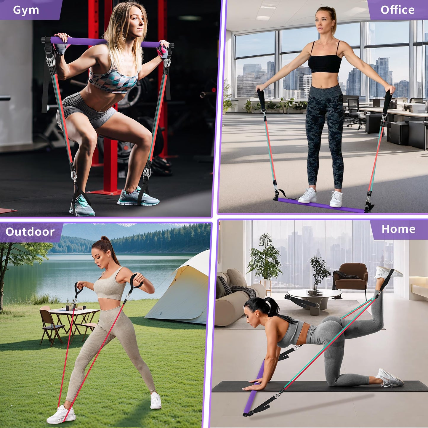 Goocrun Portable Pilates Bar Kit with Resistance Bands for Men and Women - Home Gym, Workout Kit for Body Toning – with Fitness Poster and Video