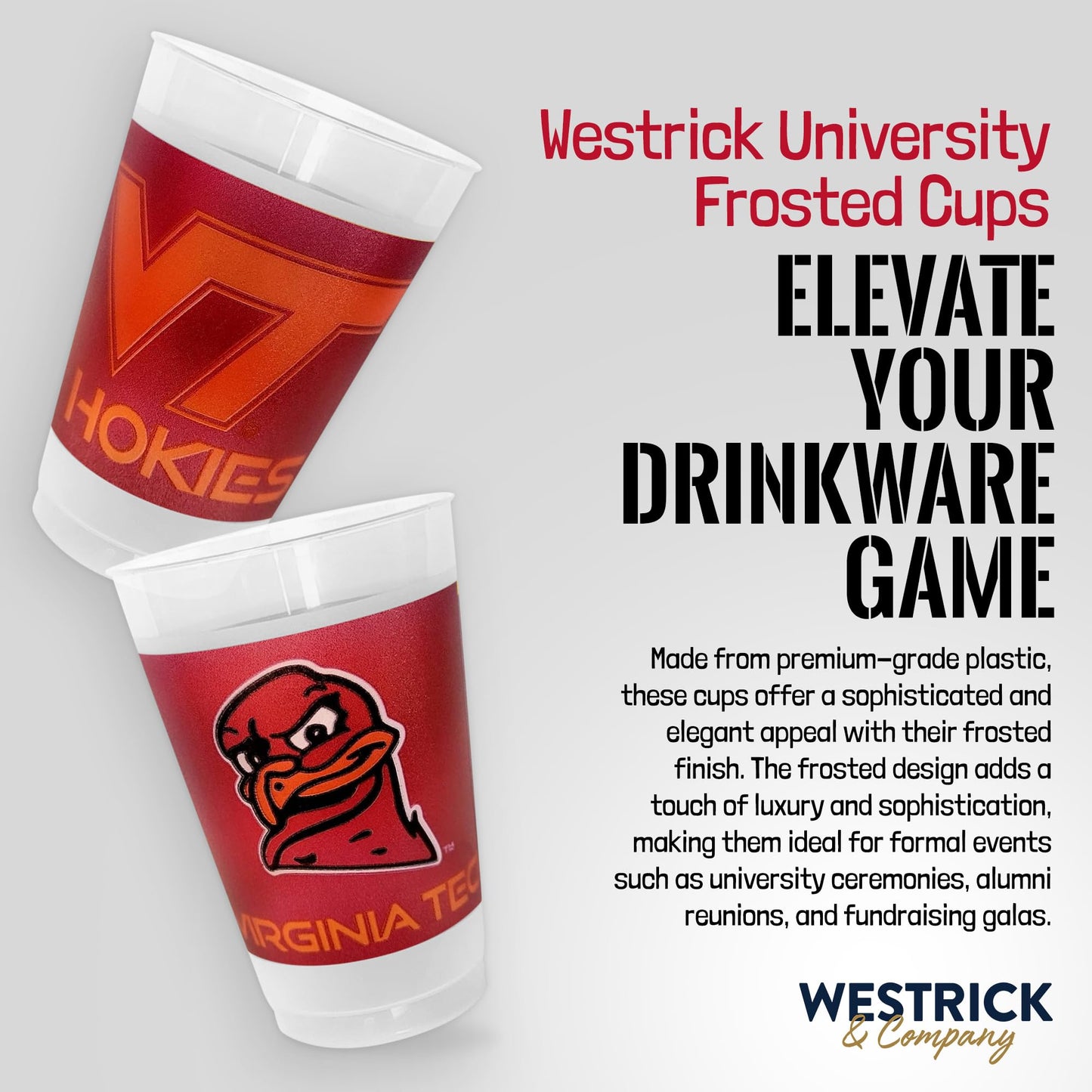Westrick University Plastic Cups, Fun Party Supplies, Ideal Tailgate and Football Party Decorations, College Football Party Pack - 14 oz. Frosted Cups - 25 per Set, Virginia Tech Hokies