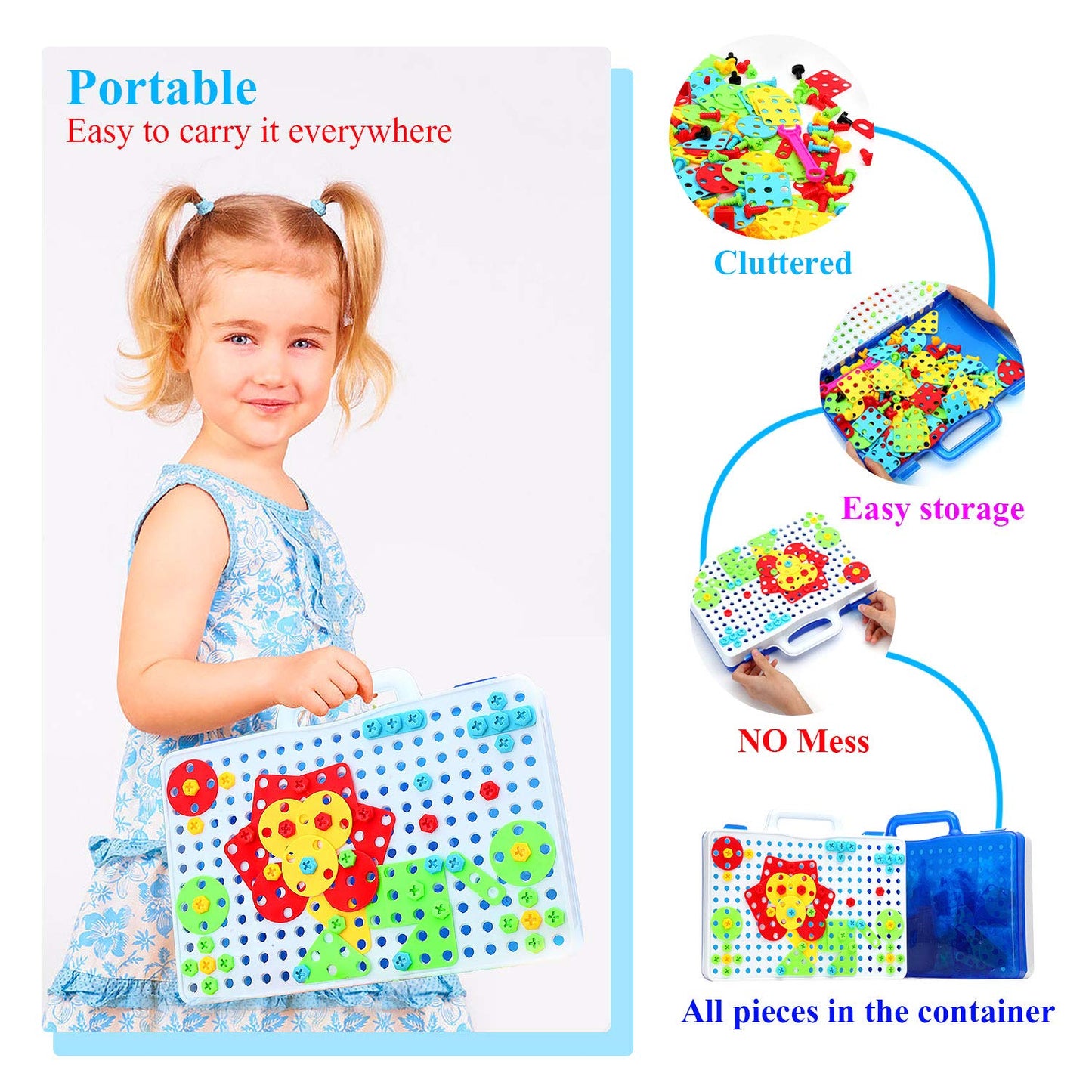 HAPTIME STEM Toys for 3 4 5 6 Year Old,Design and Drill Toy for Kid,Construction Games with Toy Drill,Creative Engineering Building Toys,Magic Montessori Play Toolbox for Toddler Boys Girls Preschool