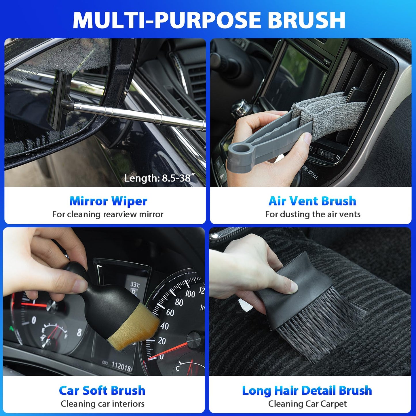 THINKWORK Car Cleaning Kit, Car Vacuum Kit, Car Detailing Kit Interior Cleaner - High Power Vacuum with 10Pcs Brush and Storage Bag, Gray Car Interior Cleaning Kit for Men and Women