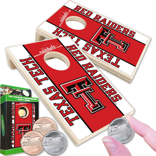 Coinhole Mini Cornhole Game Set | Officially Licensed College Texas Tech University Tabletop Cornhole Boards | Includes Coins for Game Play