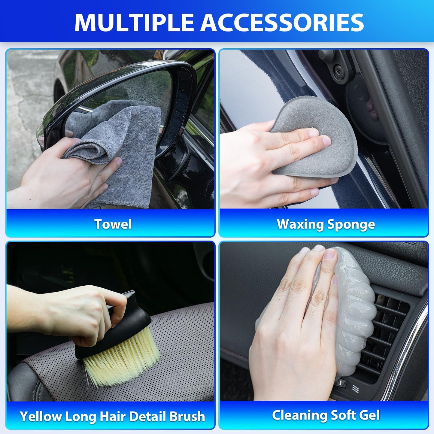 THINKWORK Car Cleaning Kit, Car Vacuum Kit, Car Detailing Kit Interior Cleaner - High Power Vacuum with 10Pcs Brush and Storage Bag, Gray Car Interior Cleaning Kit for Men and Women