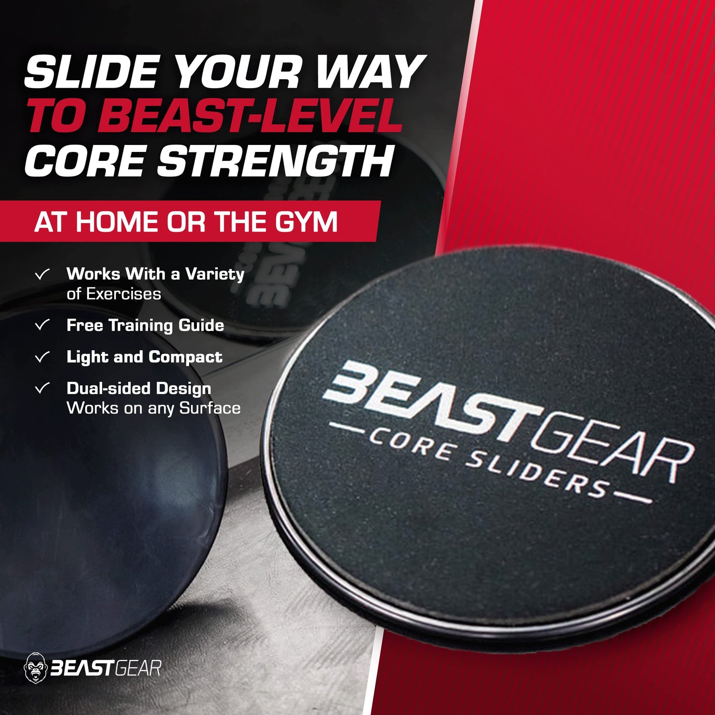 Beast Gear Core Sliders for Working Out Double Sided for Using on Hard and Soft Floors Gliding Discs for Abdominal Exercises Fitness Equipment for Man and Woman