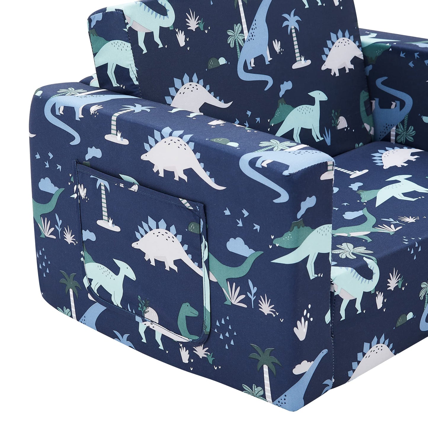 Ulax furniture Kids Sofa Chair for Reading, 2-in-1 Sofa Toddler Fold Out Couch, Convertible Sofa to Sleeper Couch (Navy Dinosaur)