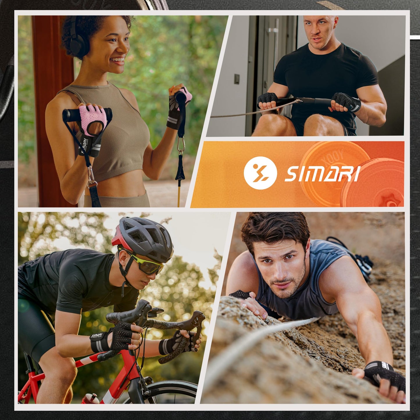 SIMARI Breathable Workout Gloves for Men Women, Padded Weight Lifting Gloves with Wrist Wraps Support, Full Palm Protection, Grip for Gym Training, Fitness, Weightlifting, Exercise Fingerless Black