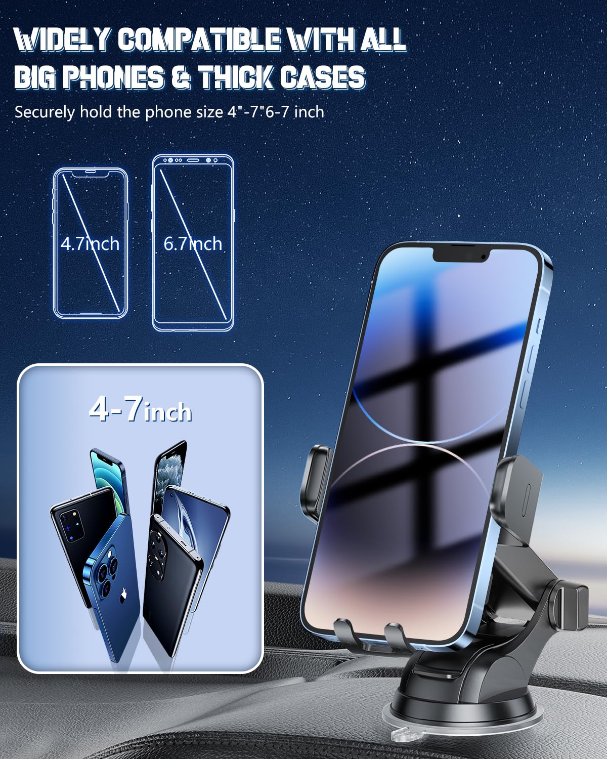 BothLin Wireless Car Charger, Fast Charging Phone Holder 3 in 1 Phone Mount Auto Clamping Car Accessories Compatible with iPhone 16 15 14 13 12 11 Xs XR, Samsung S23 Ultra S22 S21 S20/S10+ S9+ Note 9