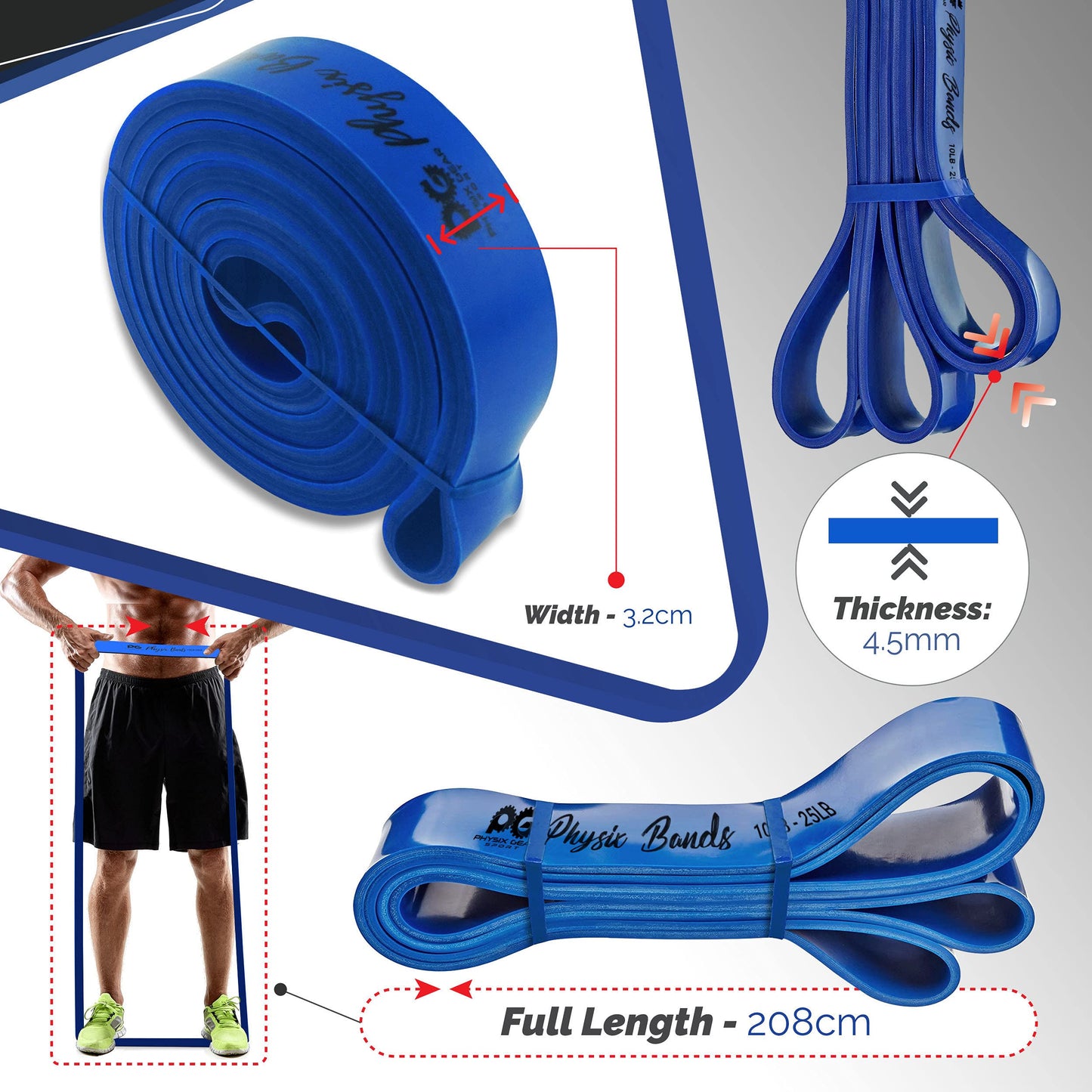Physix Gear Workout Bands for Pullups Set, Pull Up Resistance Bands Set, Long Bands for Workout and Exercise Bands Pull Ups, Pull Ups Resistance Bands, Purple/Green/Blue/Pink (4 Pack), 82in (208cm)