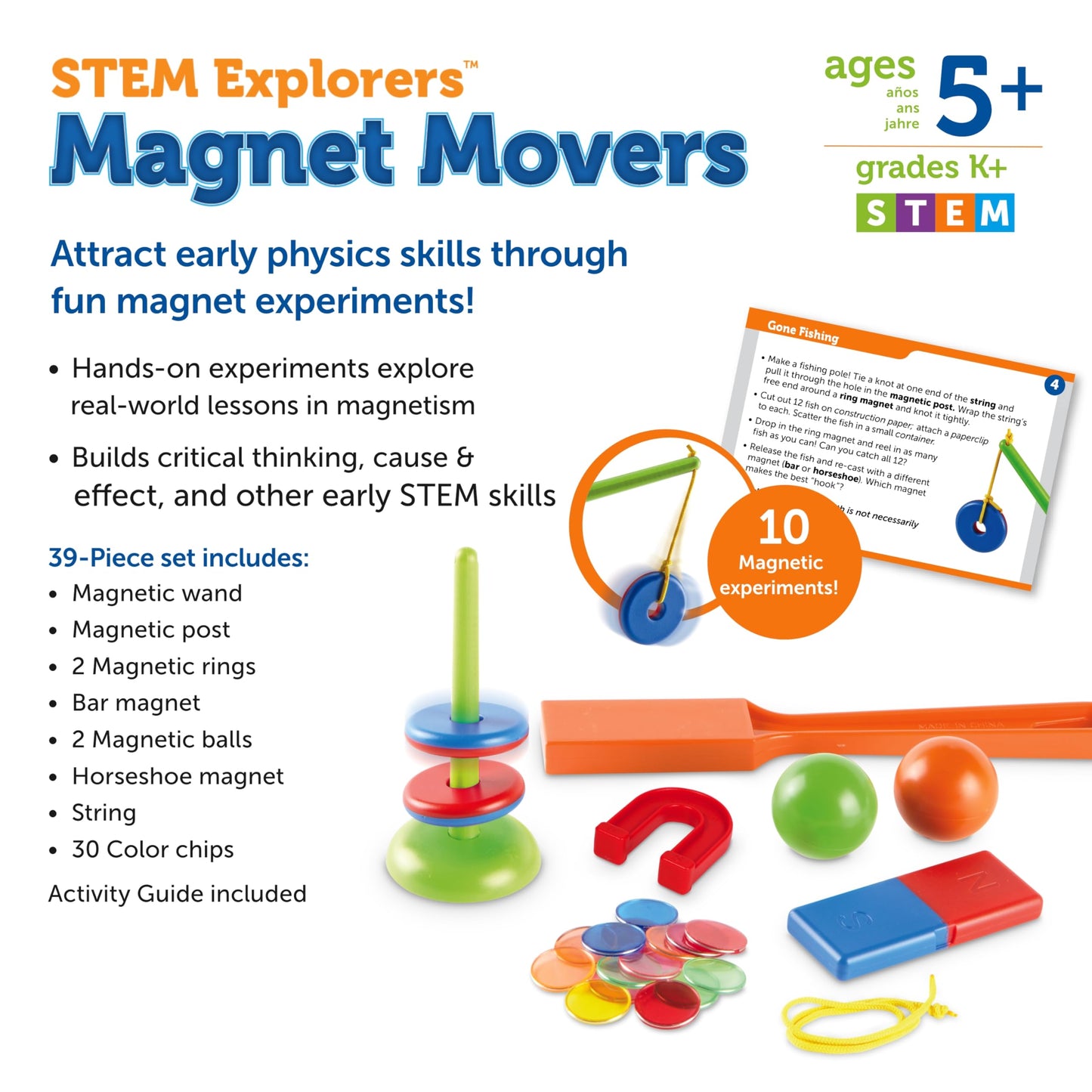 Learning Resources STEM Explorers -Ages 5+, Magnet Movers, Critical Thinking Skills, STEM Certified Toys, Magnets Kids,Magnet Set,Back to School Supplies,39 Pieces