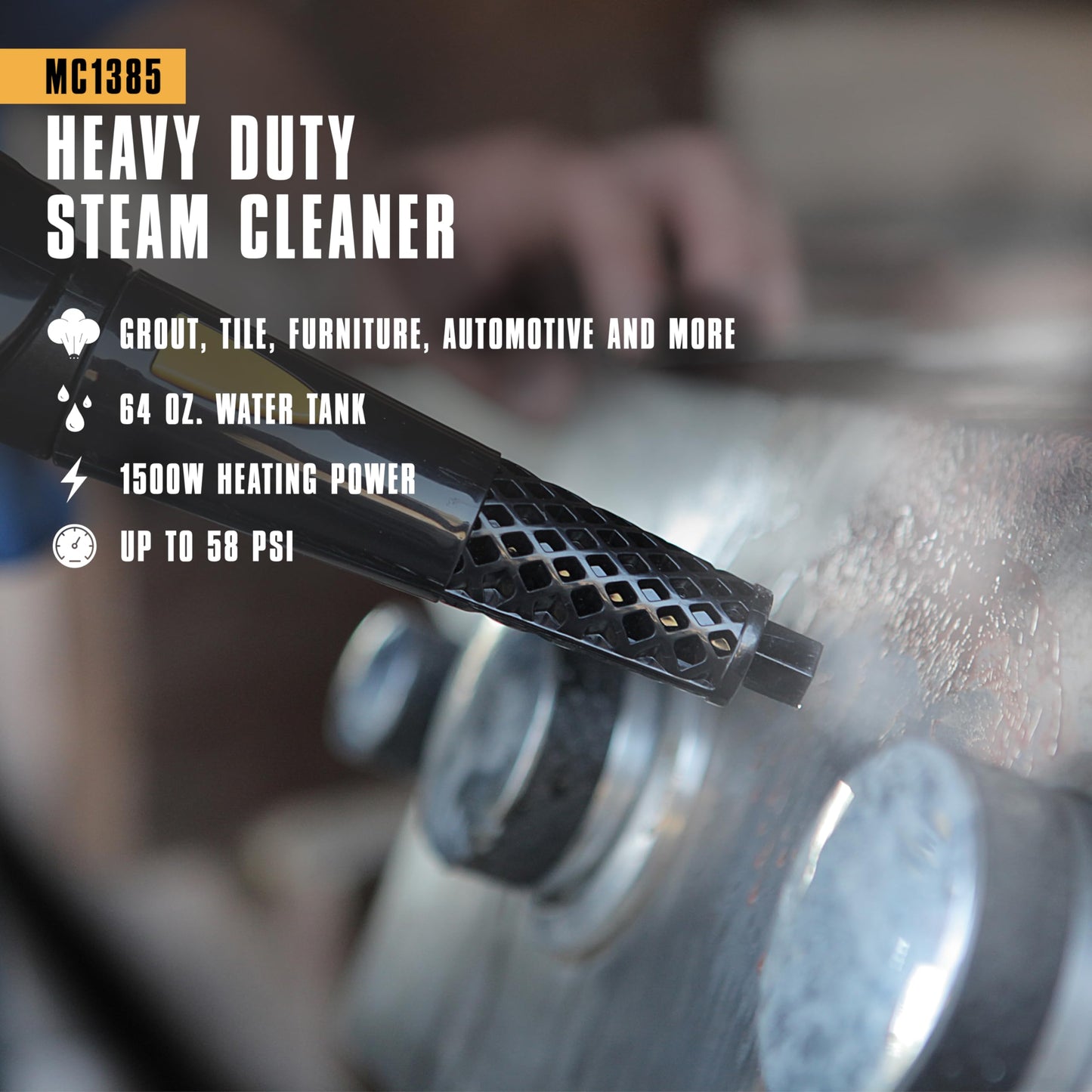 McCulloch MC1385 Deluxe Canister Steam Cleaner, 2-Hour Runtime, Chemical-Free, 23 Accessories: Mop Head, Brushes & More - Built for Home, Tile, Carpet, Furniture, Car Detailing & Commercial Cleaning