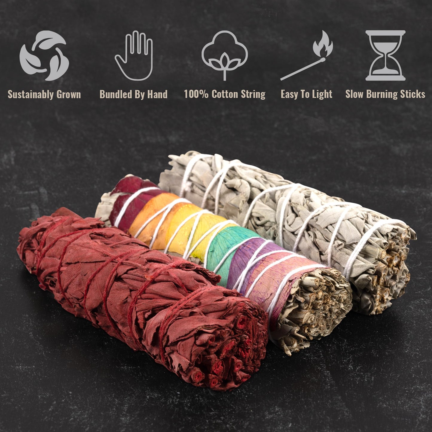 Wish Well Sage Smudge Kit ~ 4" Dragon Blood, Chakra Sage, White Sage Smudge Stick, 2 Palo Santo Sticks, Abalone Shell, Stand, Feather, 7 Chakra Stones & Crystal Bracelet ~ Cleansing House & Meditation