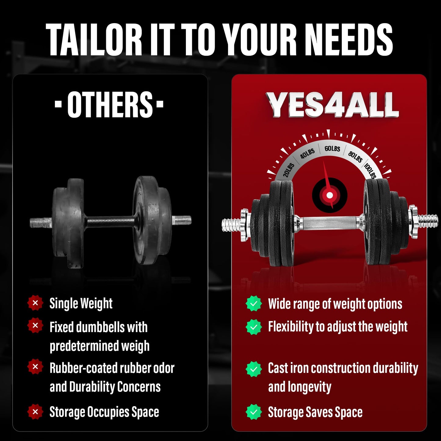 Yes4All Dumbbell Adjustable - 105lbs