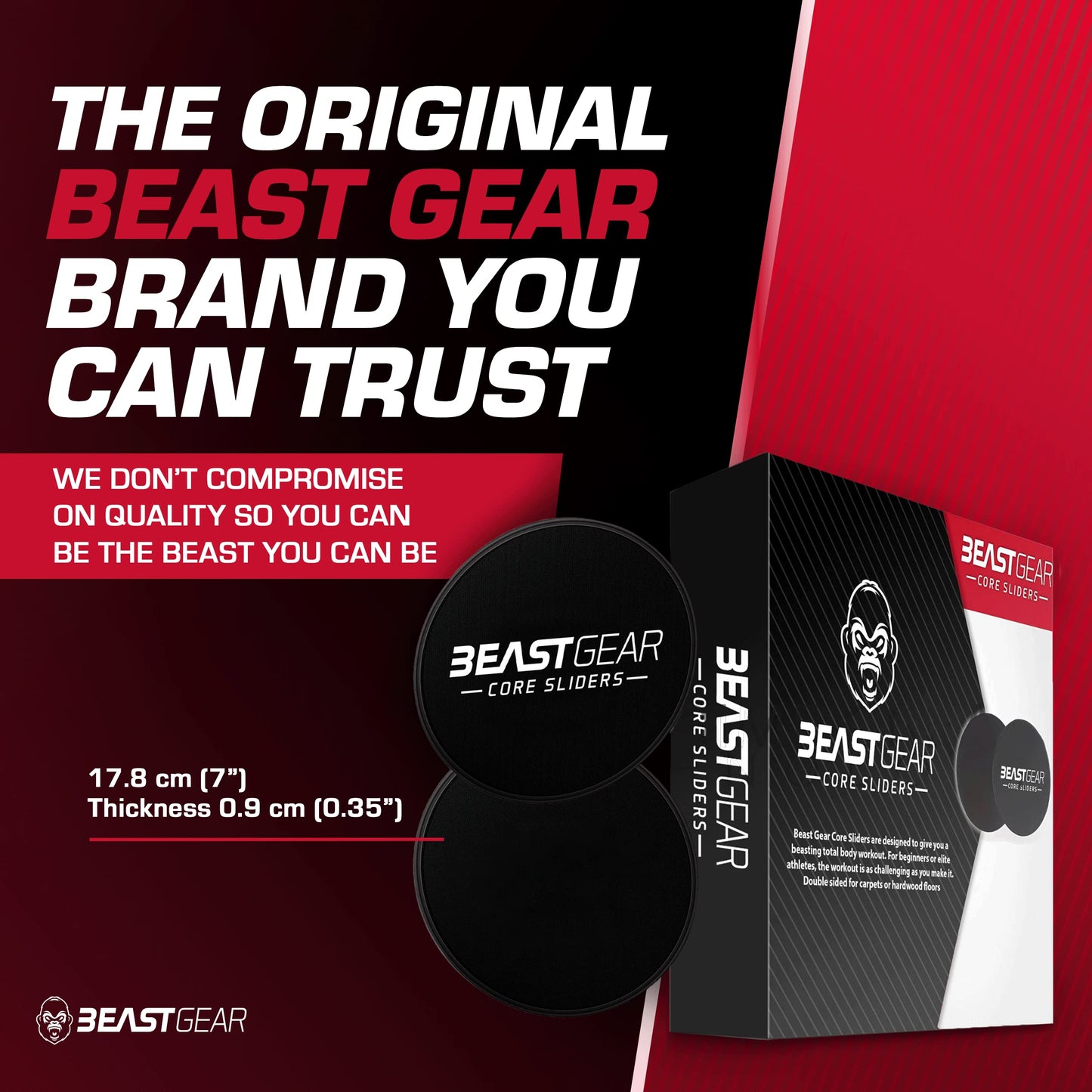 Beast Gear Core Sliders for Working Out Double Sided for Using on Hard and Soft Floors Gliding Discs for Abdominal Exercises Fitness Equipment for Man and Woman