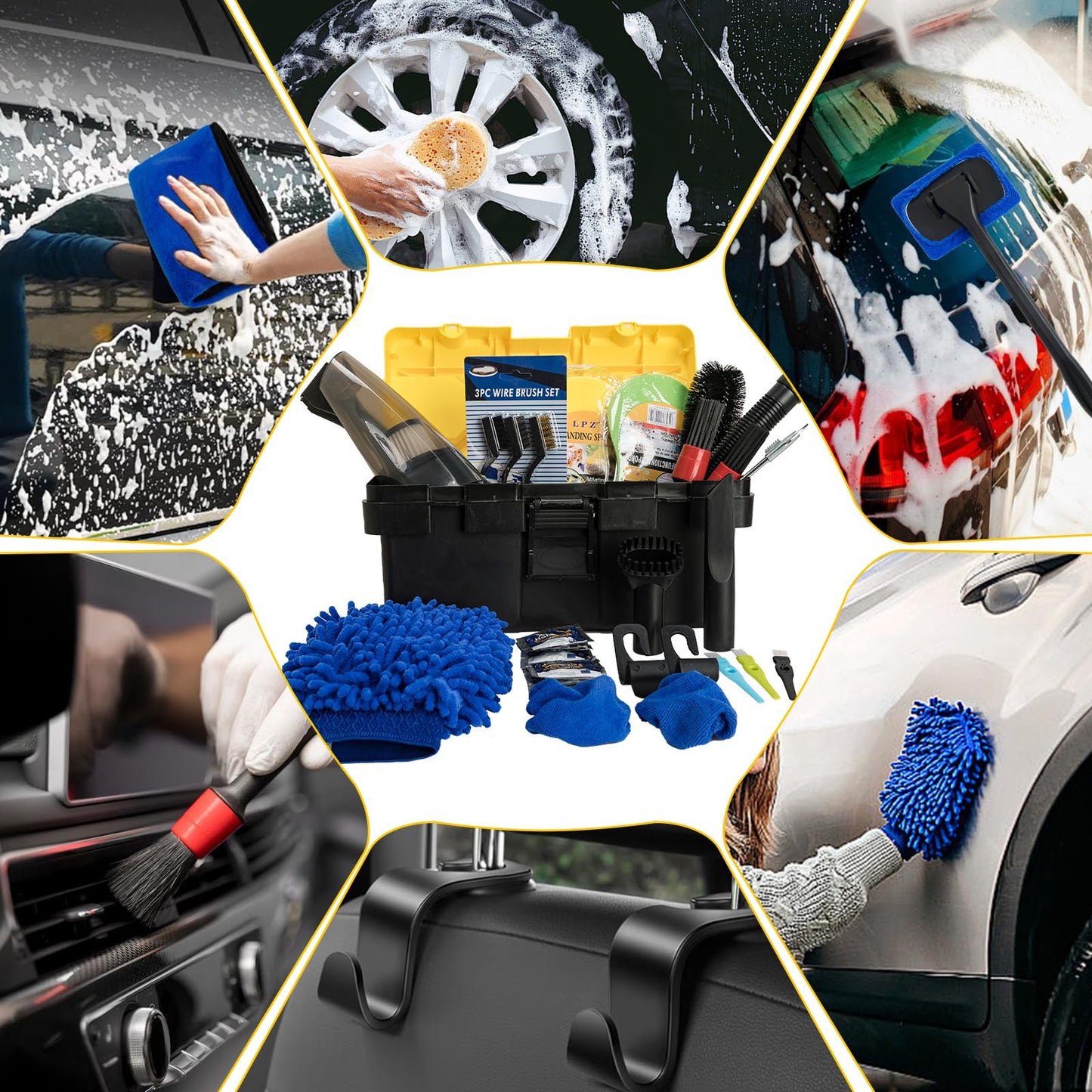 37Pcs Car Detailing Kit, Car Cleaning Kit with High Power Handheld Vacuum, Car Detailing Brushes, Car Wash Kit, Car Accessories, Car Cleaning Tools Kit for Interior, Exterior, Wheels