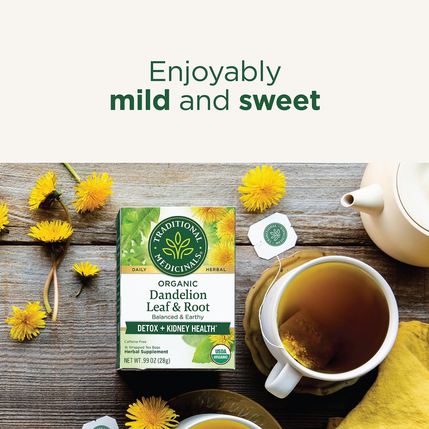 Traditional Medicinals Organic Dandelion Leaf & Root Herbal Tea (Pack of 2), Supports Kidney Function and Healthy Digestion, 16 Tea Bags Total